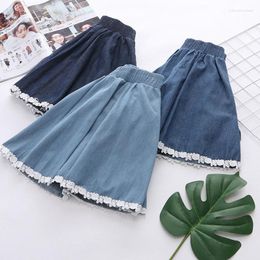 Skirts Summer Autumn Thin Elastic Waist Splicing Lace Leisure Loose Jeans Skirt Women Clothing Casual Sweet Denim Female