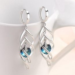 Stud Earrings Gorgeous Female 925 Silver Sterling Needle Blue Crystal Love Ocean Heart For Women Twist Jewellery Gift