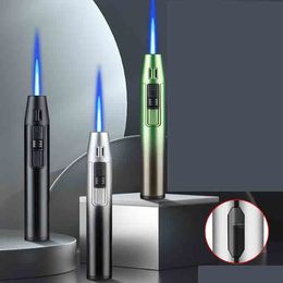 Latest Pen Style Colorful Torch Jet Lighter 5 Colors Metal Inflatable No Gas Cigar Butane Windproof Lighters Smoking Tool Accessories