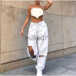 Women's Jeans Women Vintage Y2k Low Rise Loose Wide Leg Trousers Harajuku White Ripped Hole Baggy Denim Pants 2023 Boyfriend Straight Jeans J230818