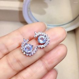 Stud Earrings Dazzling Silver Aquamarine For Party 6mm Natural Fashion 925 Jewellery