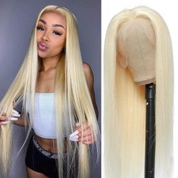 Wig 613# front lace wig with light golden long straight hair and chemical Fibre lace headband 230818