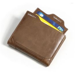 Wallets 2023 Anti Theft Brush Card Insert Men's Short Leather Wallet PU Multi Zipper Clip Bag