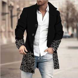 Mens Jackets Printed Woolen Standing Collar Coat Medium Length Casual Pocket 3D Jacket Clothing Coats for Men 230817