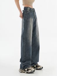 Women's Jean Japanese Fashion Simple Vintage Low Rise Wash Denim Pants Baggy Design Star Girl Jeans Straight Leg Long Trouser Classical 230817