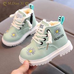 Sneakers Children Shoes Baby Girls Boots Boys Student PU Leather Casual Lace-Up Ankle Boots Kids Boots Girls Side Zippered Snow Boots 230818