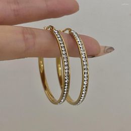 Hoop Earrings Fashion Stainless Steel For Women Girls Simple Big Slim Rhinestone Circle Earring Waterproof Jewelry Brincos Gift