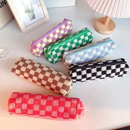 Pcs/lot Creative Chessboard Grid Knit Pencil Case Kawaii Bag Pen Pouch Stationery Gift School Supplies