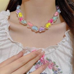Pendant Necklaces Kpop Goth Harajuku Aesthetic Cute Colorful Pink Heart Beads Neck Necklace For Girl EMO Y2K Grunge 90s 2000s Jewelry