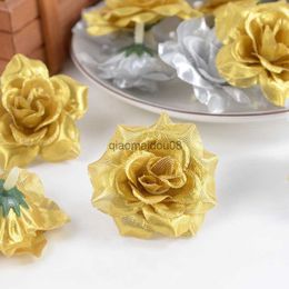 Decorative Flowers Wreaths 10/20/30pcs 6cm Gold Silver Artificial Rose Silk Flower Heads Wedding Party Home Decor DIY Wreath Scrapbooking Craft Fake HKD230818