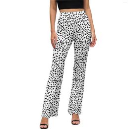 Women's Pants Dalmation Print Casual Summer Black Polka Dots Kawaii Pattern Flare Trousers Elastic High Waist Stretch Aesthetic