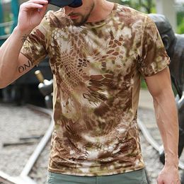 Men's T Shirts Summer Men Camouflage/Solid Colour Tactical Shirt Short Sleeve Quick Dry Combat T-Shirt Python Snake Print Tee