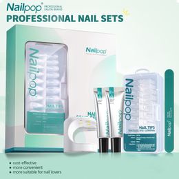 Nail Art Kits Nailpop Tips and Glue Gel Kit Fast Extension Set with Soft UV Lamp 600Pcs Semi Matte Nails Files Tools 230816