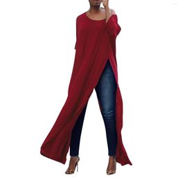 Casual Dresses Solid Colour Round Neck Mid Sleeve Dress Irregular For Spring And Summer Long Formal