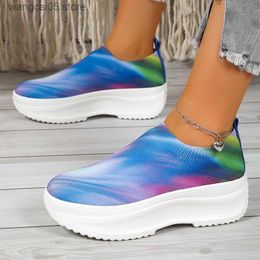 Dress Shoes Mix Colour Breathable Knitted Sneakers Women 2023 Autumn Non Slip Chunky Platform Loafers Women Plus Size Thick Sole Casual Shoes T230818