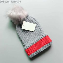 Beanie/Skull Caps Fashion Winter Women Stripe Beanies Hats For Woman Men Parent child bonnet with Real Raccoon Fur snapback skull caps Z230819