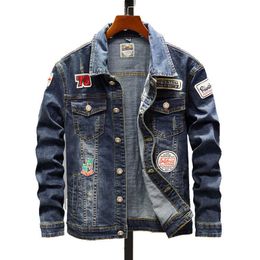 New Denim Top Men's Spring and Autumn Arms Badge Jacket Blue Stone Mill Men