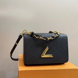 Designer shoulder bag handbag fashion twist bags Simple leather small square brand crossbody purse wallet Popular Metal chain V shaped buckle messenger bag M21109