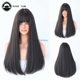 Synthetic Wigs Black Long Straight Wig Women Wig with Bangs Brown Synthetic Wigs Fringe Daily Use Heat Resistant Fiber Fake Hair HKD230818