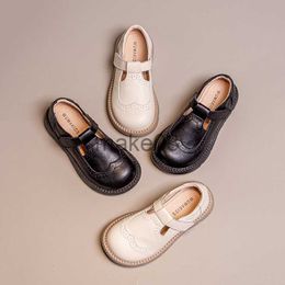 Sneakers 2023 New Simple Girls Leather Shoes Versatile Hook Loop Children Fashion Loafers TStrap Black Uniform School Shoes Kids Chic J230818