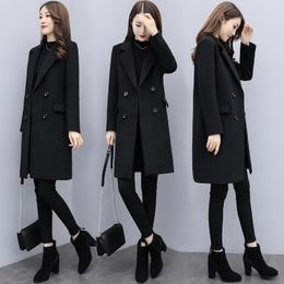 Women's Jackets 2023 Spring And Autumn Ladies Fashion Loose Slim Temperament Black Long Woolen Coat