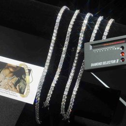 Pass Diamond Tester Moissanite Tennis Chain Hip Hop Style Round Brilliant Cut Diamond Vvs Gold Plated 925 Silver Necklace