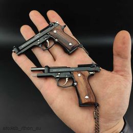 Novelty Items Material Pistol Gun Miniature Model 92F Wooden Handle Keychain Crafts Pendant Can Not Shoot Birthday Gifts R230818