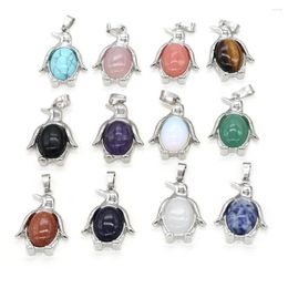 Pendant Necklaces Natural Stone Amethyst Alloy Penguin Shape Crystal Agat Charms For Jewellery Making DIY Necklace Accessories Gift 24x34mm