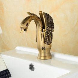 Bathroom Sink Faucets All Copper Gold European Retro Swan Black Ancient Table Art Base In Light Luxury And Cold Dual-Purpose Faucet