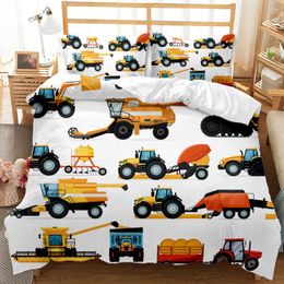 Bedding Sets Boys Cartoon Car Set Full Construction Vehicles Comforter Cover Kids Machinery Truck Soft Polyester Duvet