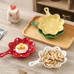 Plates Flower Shape Handle Plate Home Hand-painted Polka Dot Dinner Disc Ceramic Creative Baked Rice Tray Snack Platter