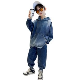 Clothing Sets Boys Denim Clothes Jacket Jeans For Solid Colour Casual Style Kid 6 8 10 12 14 230818