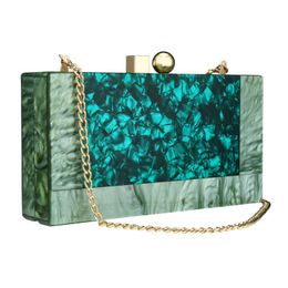 Evening Bags Acrylic Crossbody Clutches With Chain Marble Pattern Ladies Handbags Purse Contrast Color Shoulder Bag 230816