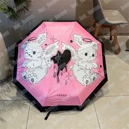 Designer 2 Colours Brolly Three folding Umbrella Automatic Sunshade Fashion Rainshade Cute Bumbershoot With Rabbit Pattern