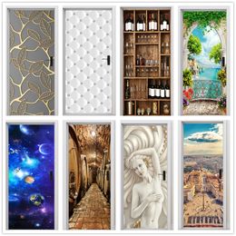 Wall Stickers Selfadhesive DIY Door Sticker 3D Leaf Wine Cabinet Scenery Starry Sky Corridor Bedroom Decoration Wallpaper Home 230817
