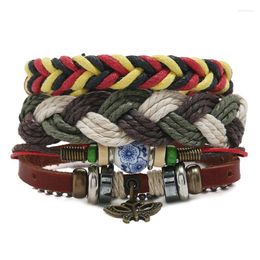 Bangle Jessingshow 3 Pcs/Set Handmade Ethnic Tribal Rope Wrap Charming Male Braided Genuine Leather Bracelets Bangles