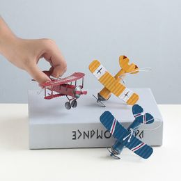 Aircraft Modle Vintage Wrought Iron Mini Aircraft Model Ornament Creative Car Interior Retro Tin Aeroplane Home Desktop Decoration Plane Craft 230818