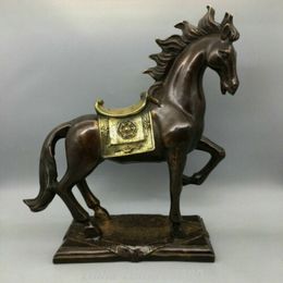 Decorative Objects Figurines 145Inch Antique Old Chinese Bronze Gilded King Dynasty War Animal Horse Success Lucky Statue 230817