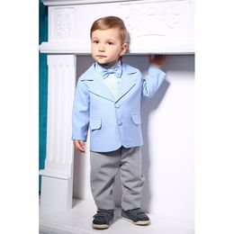 Jacken Hochzeit Slimfit Little Boy's Anzug gekerbter Revers Gentleman Elegant Sky Blue Suits Formal Mantel Kinder Blazer 316 Jahre alt 230817