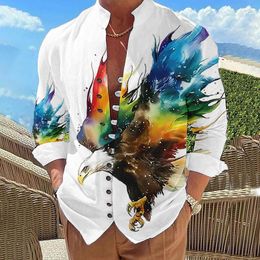 Men's Casual Shirts Fashion Colorful Graphic Men Long Sleeve Button-up Stand Collar Shirt Tops Streetwear Mens Leisure Loose Beach Top