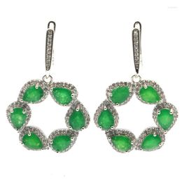 Dangle Earrings 925 SOLID STERLING SILVER 11g Unheated Green Emerald Golden Citrine Pink Tourmaline White CZ High Trendy Polished