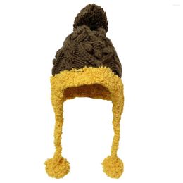 Berets BomHCS Cable Knit Beanie Crochet Hat Plush Earmuff Earflaps Pom Ball Warm Cap