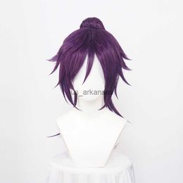 Synthetic Wigs BLEACH Shihouin Yoruichi Cosplay Wigs High-temperature Fibre Synthetic Hair Purple Mixed Long Chip Ponytail + Wig Cap HKD230818