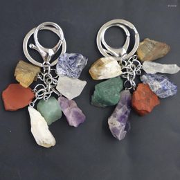 Keychains Natural Gravel Stone 7 Chakra Pray Keychain Multicolor Yoga Healing Fashion Car Key Chain Ring Heart Pendants 1Pcs Wholesale