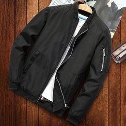 Men's Jackets Spring Autumn Men Jacket Smooth Thin Solid Colour Fall With Stand Collar Zip Up Closure Elastic Cuffs For