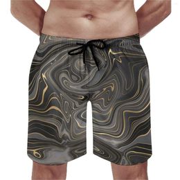 Men's Shorts Swirls Board Summer Black Gray Gold Marble Casual Beach Short Pants Man Sportswear Quick Dry Design Trunks