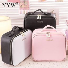 Cosmetic Bags Cases Matte PU Leather Clapboard Bag Professional Women Square Makeup Case with Mirror Large Capacity Waterproof Make Up Pack 230817