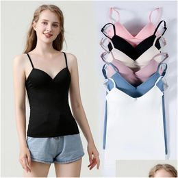 Camisoles Tanks Womens Bucket Top Summer Modal One Piece Rimless Bra Sling Vest Drop Delivery Apparel Underwear Dh8Ed