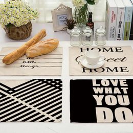 Table Runner Black Geometric Letter Pattern Placemat Dining Mats Drink Coasters Cotton Linen Pads 42 32cm Kitchen Accessories MG0026