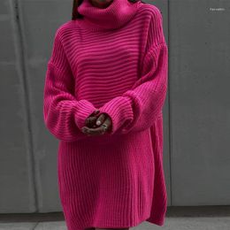 Women's Sweaters Winter Pullover Turtleneck Oversize Female Vintage Jumper Solid Warm Knitted Sweater Dress Long Tops